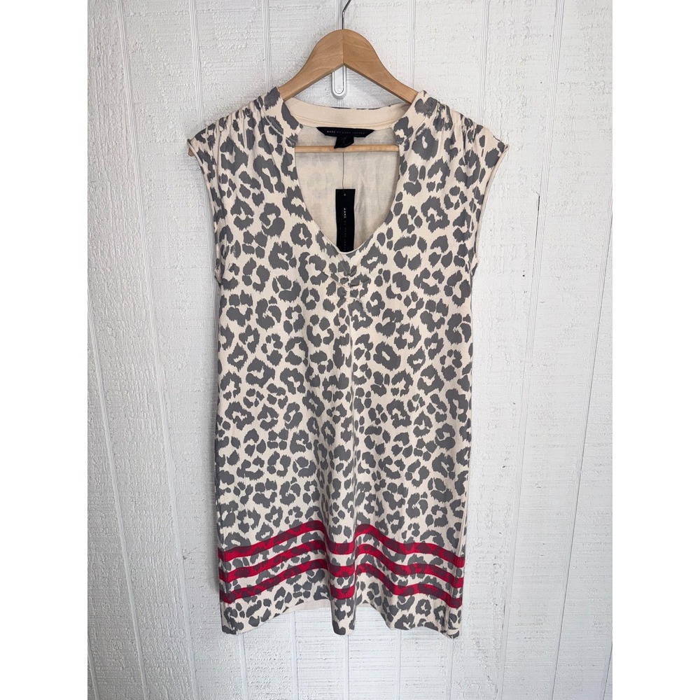 Marc by Marc Jacobs Dress Womens Grey Leopard Print Red Stripe Cotton M M1131640